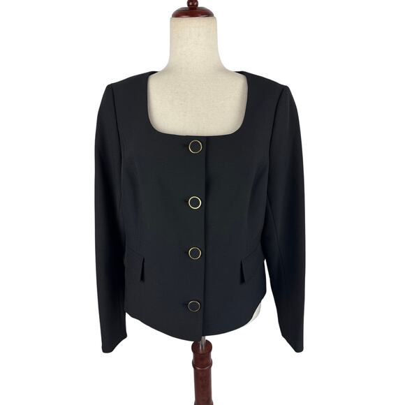 NIPON‎ BOUTIQUE SQUARE NECK BUTTON FRONT BLAZER IN BLACK NWT WOMEN'S SIZE 8 - Picture 2 of 12